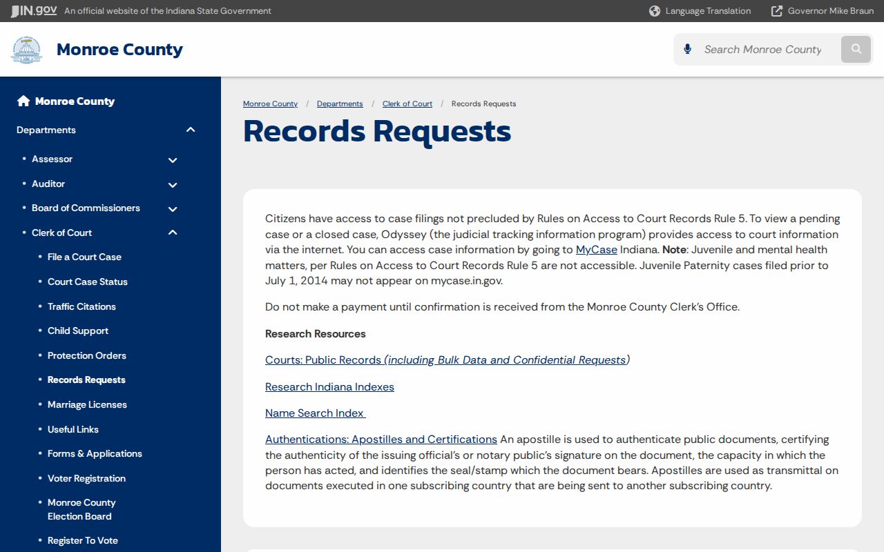 Monroe County Clerk records access page for privacy-aware research about Bloomington neighbors