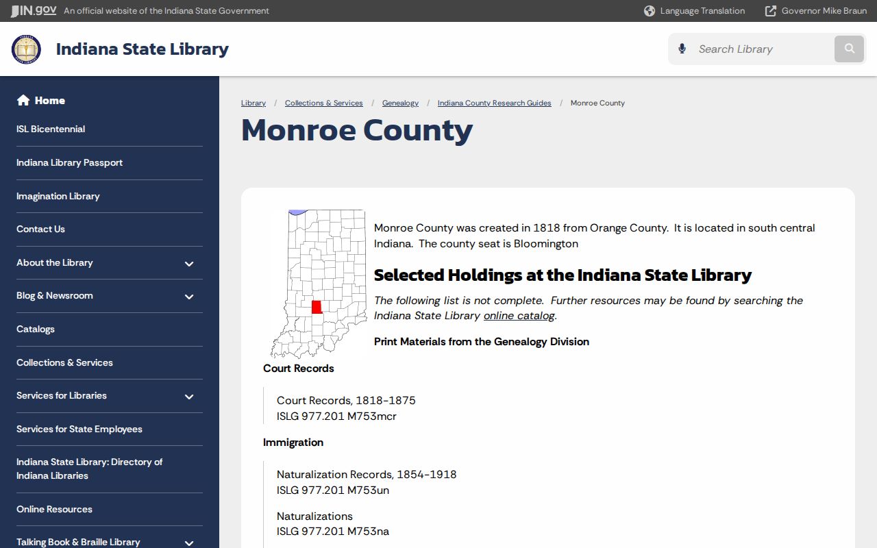 Bloomington previous residents Indiana State Library guide