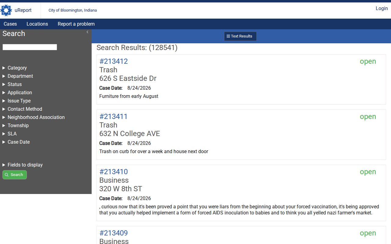 Bloomington ZIP code directory uReport geography map